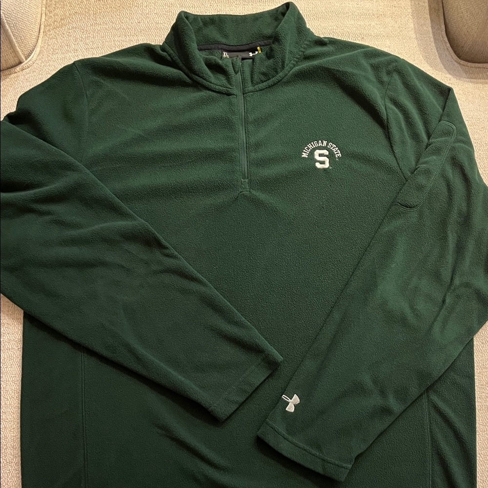 Under Armour Men's Dark Green Quarter-Zip Fleece Pullover with Michigan State S